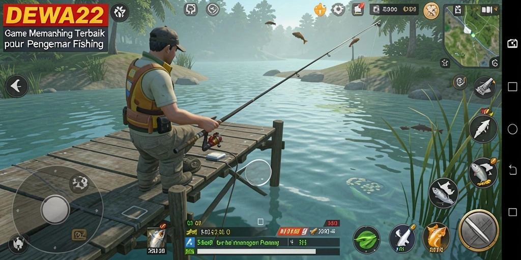 Screenshot gameplay DEWA22 yang menunjukkan aktivitas memancing yang mendebarkan.