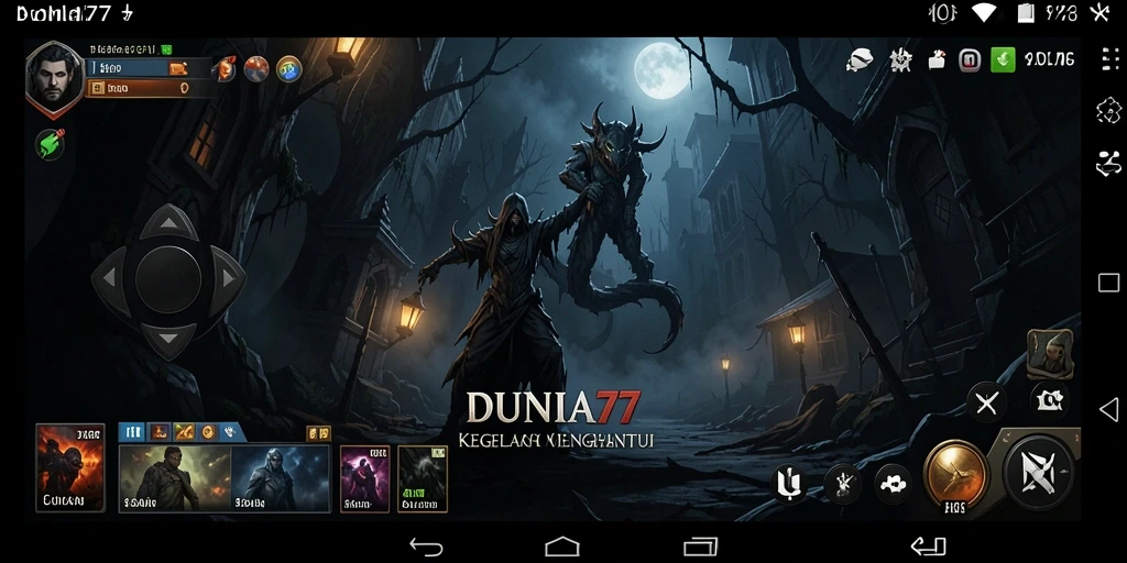 Screenshot gameplay yang menunjukkan suasana menyeramkan di DUNIA77.