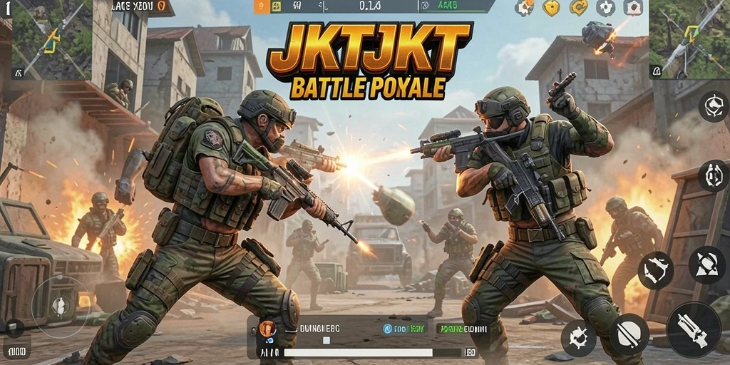 Tampilan gameplay JKTJKT yang menegangkan dalam pertarungan Battle Royale.