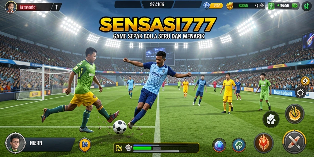 Tangkapan layar gameplay SENSASI777 yang menampilkan aksi sepak bola mendebarkan.