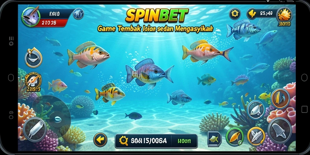 Tampilan gameplay SPINBET yang menarik saat menembak ikan.