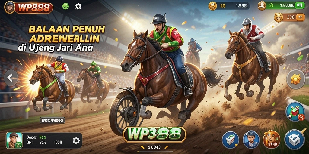 Gameplay WP888 menampilkan balapan yang mendebarkan dan mobil kencang.