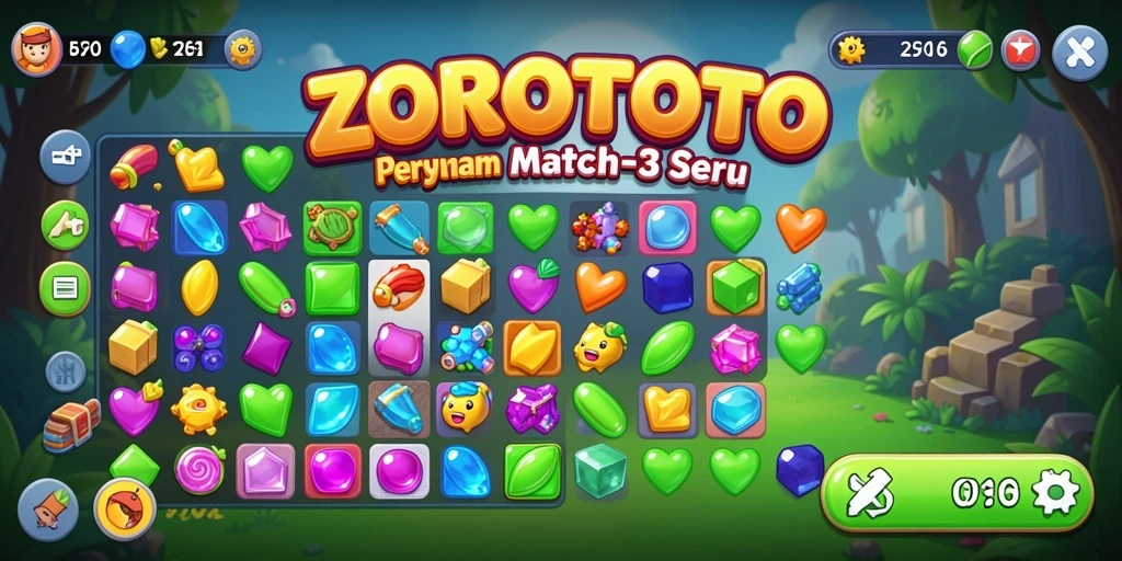 Screenshot gameplay ZOROTOTO menunjukkan aksi seru dalam permainan Match-3.
